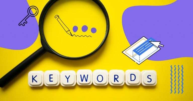 Image showing keywords with a magnifying glass for seo keyword competition