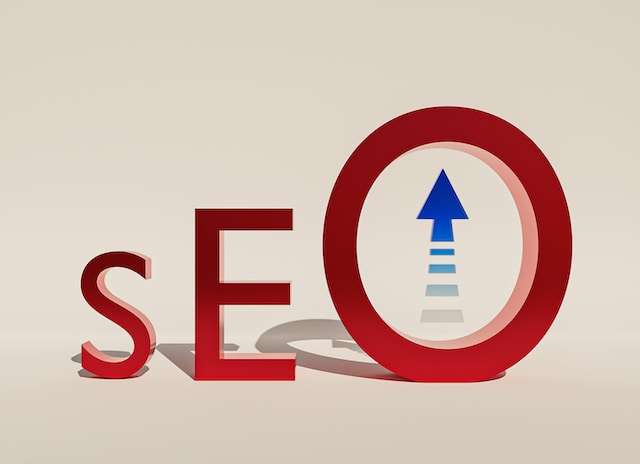 SEO Agency - The Letters S, E, and O with a blue upwards arrow inside the O